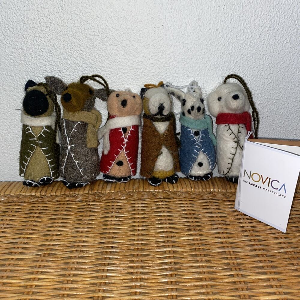 Wool Cozy Puppies Handcrafted By Artist Ashish Mehta Novica- set of 6 ( 4”)